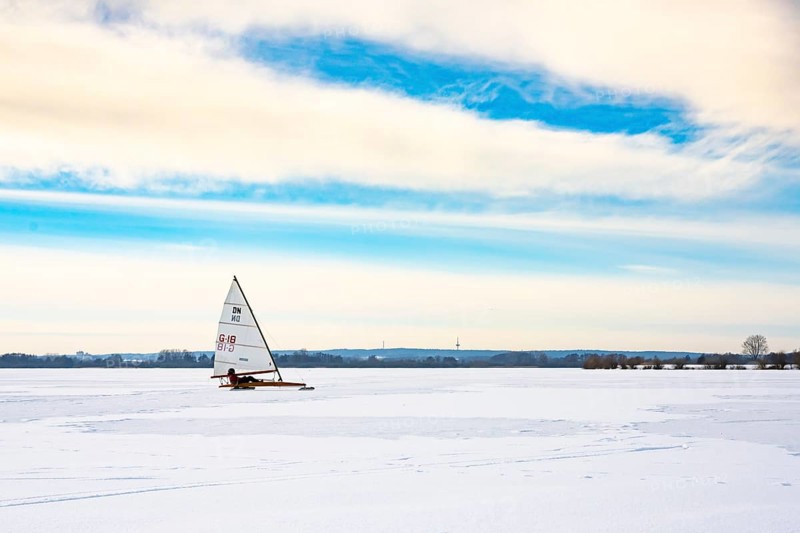 Winter at Dümmer See with, Eisegler, Eickhöpen, Lembruch, Lower Saxony, Germany