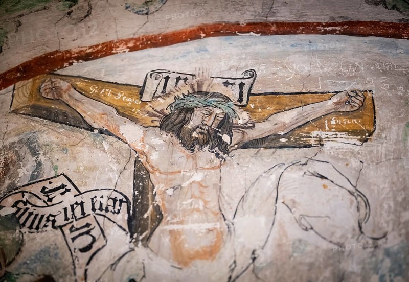 Christ on the Cross, fresco, Blaubeuren Abbey, Swabian Jura, Baden-Württemberg, Germany