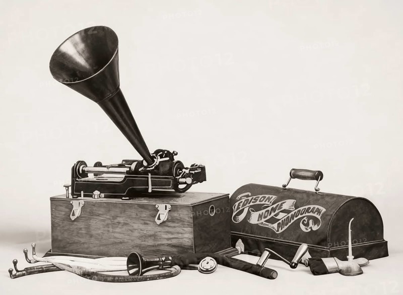 Historical illustration, 19th Century, Home Phonograph, by Thomas Alva Edison, 1901