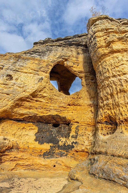 Klusfelsen, sandstone rock formation in Goslar near Halberstadt on the edge of the Harz Mountains, Saxony-Anhalt, Sachsen-Anhalt, Germany