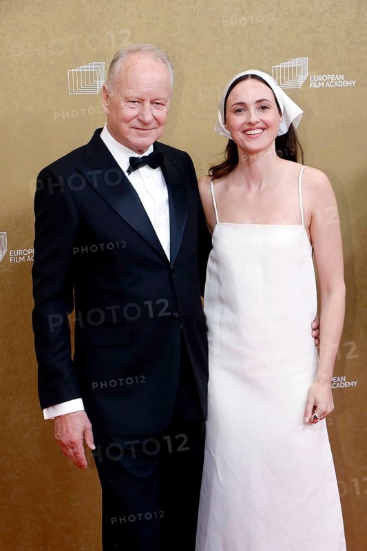 Stellan Skarsgård and Renate Reinsve arriving for the European Film Awards at the House of World Cultures in Berlin on 17.01.2026