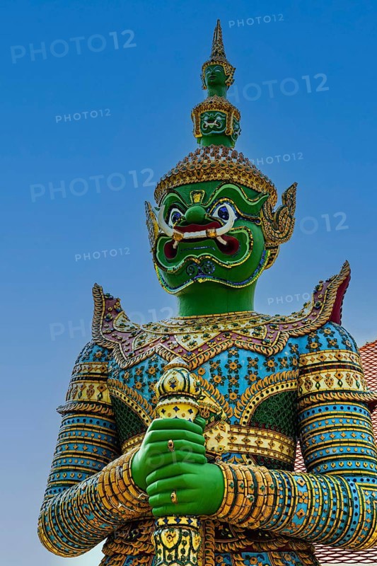 Mystical figure Yaksha as temple guard, Wat Arun Buddhist temple, Bangkok, Thailand's metropolis, Thailand