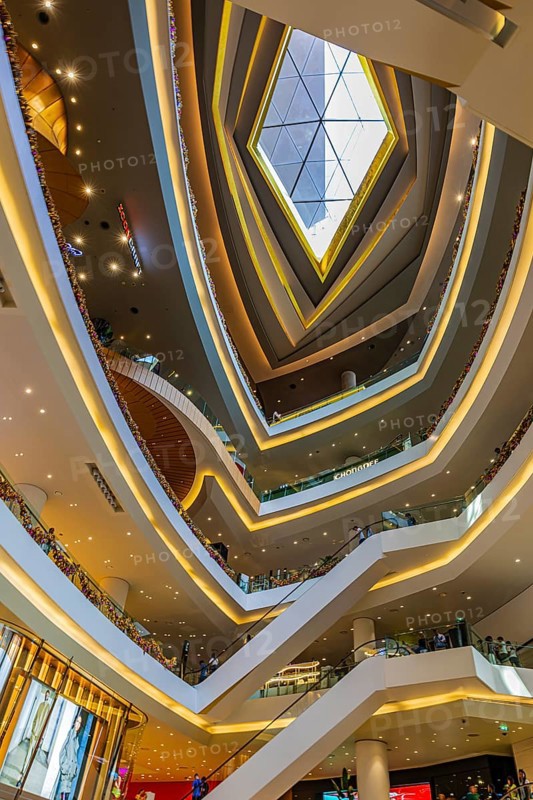 Skylight and various floors connected by escalators in Iconsiam Shopping Center, Bangkok, Thailand's metropolis, Thailand
