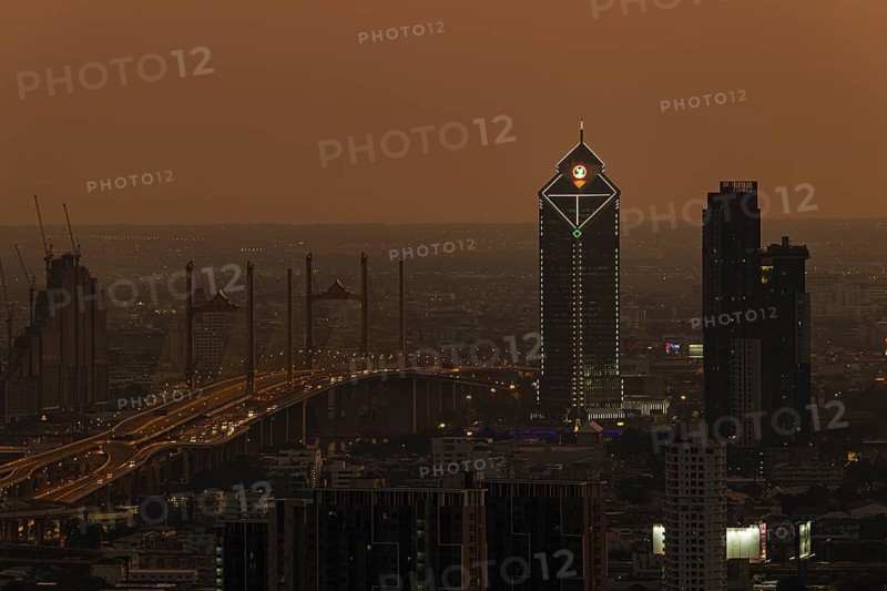 Over the rooftops of Bangkok, evening light, view from the Moon Bar on the roof terrace of the Banyan Tree Hotel, Sathon, Bangkok, Thailand's metropolis, Thailand