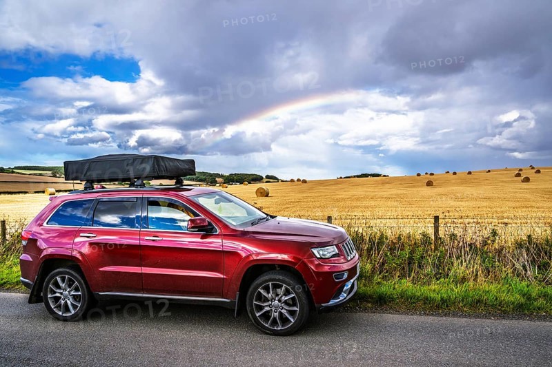 4x4 car trip with roof tent on the Scottish wilderness, Scotland, United Kingdom