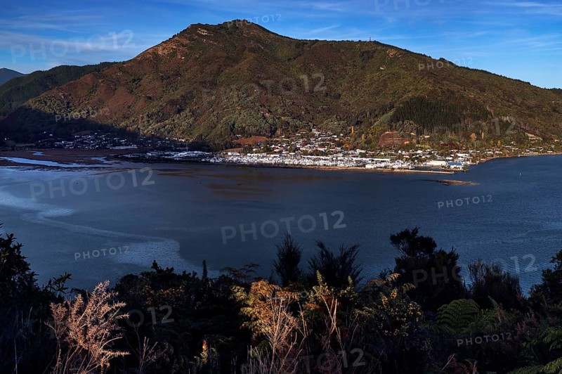 Breathtaking view of Havelock and surrounding mountains from Cullen Point, Havelock, Marlborough, New Zealand