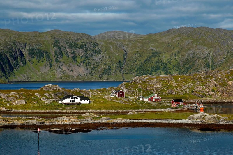 Rolling hills and landscape of houses near Hammerfest, Hammerfest, Finnmark, Norway
