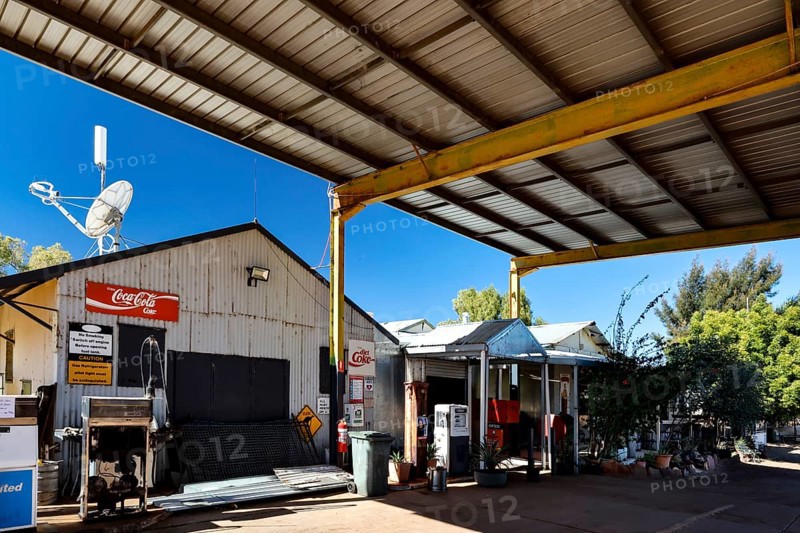 Gas station and hotel on Stuart Hwy, covered with awning, Barrow Creek, Australia