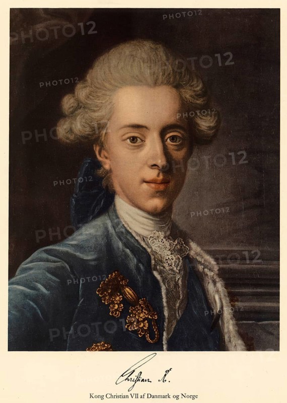 Christian VII of Denmark (1749 - 1808) was King of Denmark and Norway (1766 - 1808) and Duke of Schleswig and Holstein, authentic, digitally restored reproduction from a 19th century original, exact date of depiction unknown, Historical