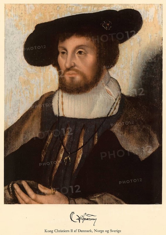 Christian II (b. 1481, d. 1559) was King of Denmark and Norway (1513-1523) and briefly also of Sweden (1520-1521), who ruled as monarch of the Kalmar Union, authentic, digitally restored reproduction from a 19th century original, exact date of depiction unknown, Historical