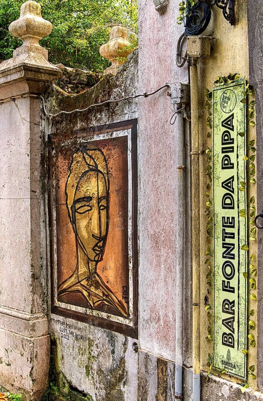 Wall painting at Fonte Pipa Bar, Rue da Fonte da Pipa, Sintra, Lisbon, Portugal
