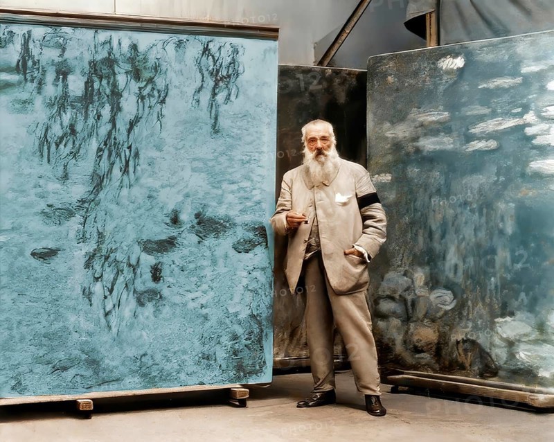 Portrait of Claude Monet, studio at Giverny, 1840 – 1926, French painter and founder of Impressionism, digitally optimized based on a historical photograph, subsequently colored