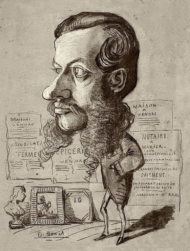 Claude Monet, 1840 – 1926, French painter and founder of Impressionism, caricature by Léon Manchon, 1858