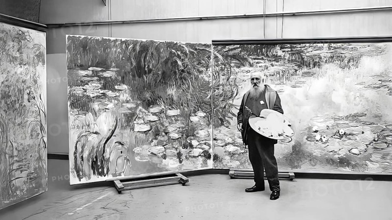 Portrait of Claude Monet, studio at Giverny, 1840 – 1926, French painter and founder of Impressionism, digitally optimized based on a historical photograph