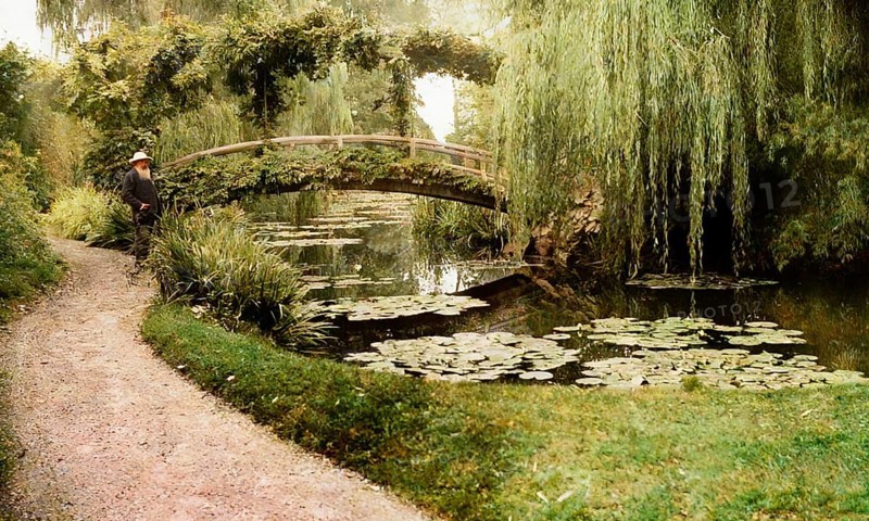 Portrait of Claude Monet, garden at Giverny, 1840 – 1926, French painter and founder of Impressionism, digitally optimized based on a historical photograph, subsequently colored
