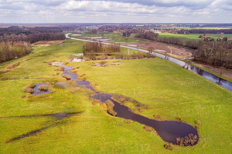 Hunte near Colnrade in winter with new biotopes, Conrade, Lower Saxony, Germany