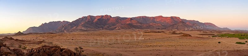 Desert landscape with Brandberg in morning light, at sunrise, Erongo, Damaraland, Namibia