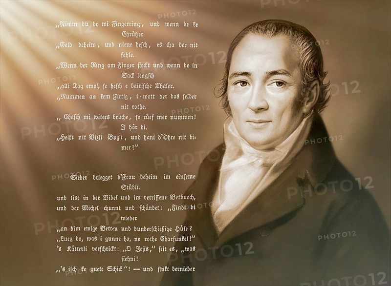 Portait with a poem, Johann Peter Hebel, 1760 - 1826, German poet, Protestant theologian and educator, Alemannic dialect poet, digitally optimized based on a painting by Philipp Jakob Becker, 1807