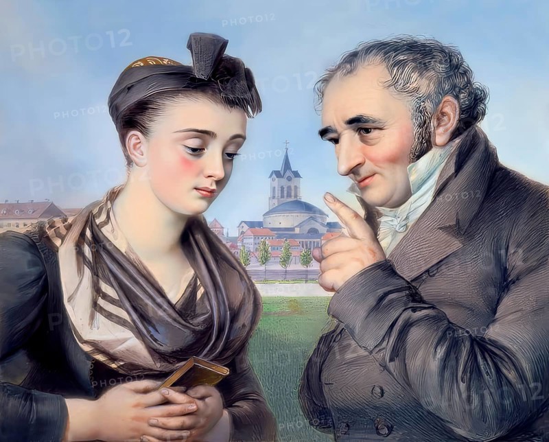Portaits of Elisabeth Baustlicher with Johann Peter Hebel, 1760 - 1826, German poet, Protestant theologian and educator, Alemannic dialect poet, digitally optimized based on a painting by Carl Joseph Alois Agricola, 1814