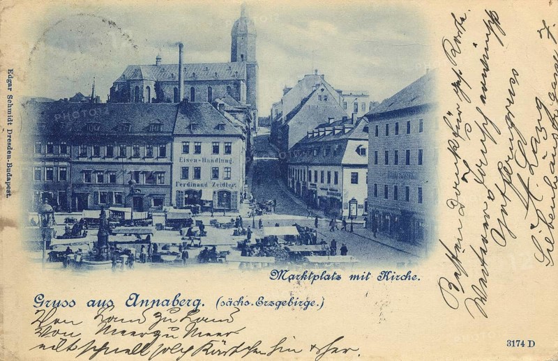 Annaberg in Saxony, town in the Ore Mountains, Erzgebirgskreis, Saxony, postcard, view around 1900 - 1910, historical, digital reproduction of a historical postcard, authentic, public domain, from that time, exact date unknown