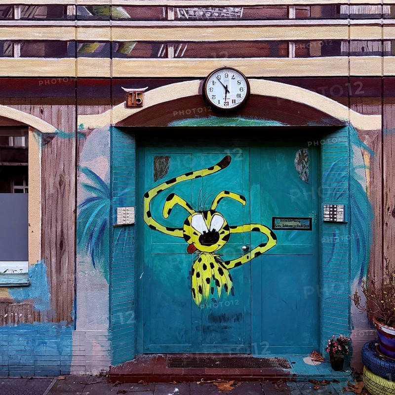 Kiefernstraße, residential street of the left-wing alternative scene with street art on house facades, Düsseldorf, North Rhine-Westphalia, Germany