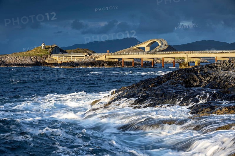 Raging water at Storseisund Bridge, Atlantic Road, Atlanterhavsveien, Karvag, Vevang, West Coast, Norway