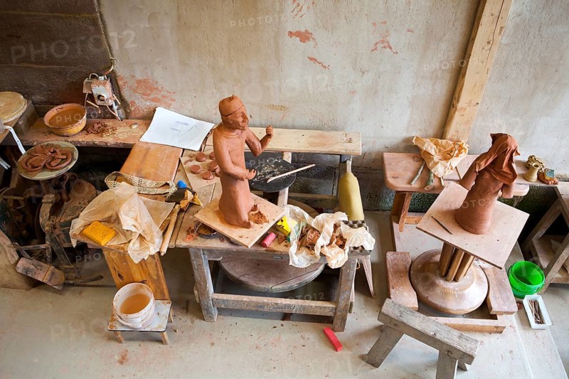 A pottery workshop in the Keramik.um museum, an exhibition house dedicated to the history of Fredelsloh's pottery trade, Fredelsloh, Lower Saxony, Germany
