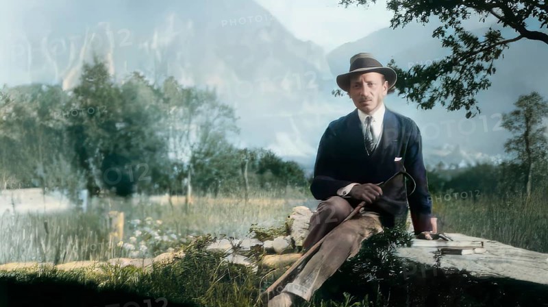Rainer Maria Rilke, 1875 – 1926, Austrian poet and novelist with Baladine Klossowska, Château de Muzot, Switzerland, 1924, digitally edited