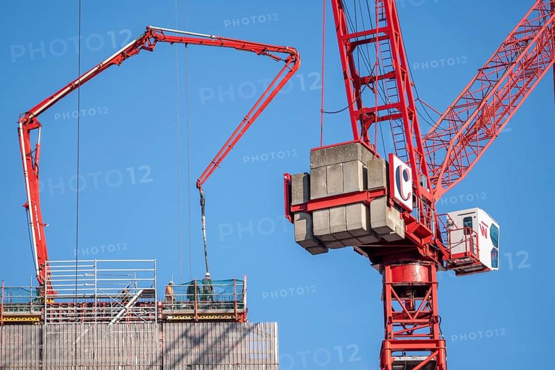 Construction site of the Covivio high-rise building near Alexanderplatz in Berlin, mixed use of apartment, offices, retail and a daycare center, Germany