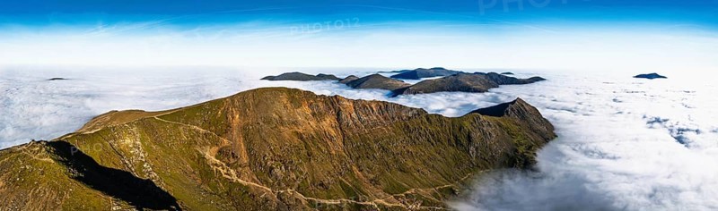 Snowdon Massif from a drone, Snowdon Range, Snowdonia, North Wales, UK