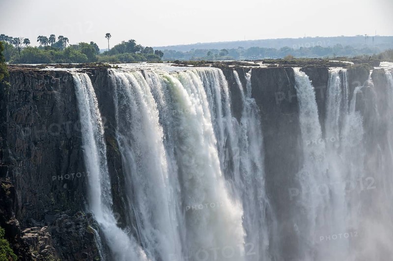 Water plunges into the depths, Victoria Falls with gorge, Zambezi, Zimbabwe