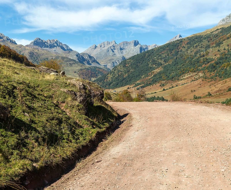 Mountain landscape Guarrinza - La Mina, Aragon Subordan river valley, Parque Natural Valles Occidentales, Hecho, Pyrenees Mountains, Aragon, Spain
