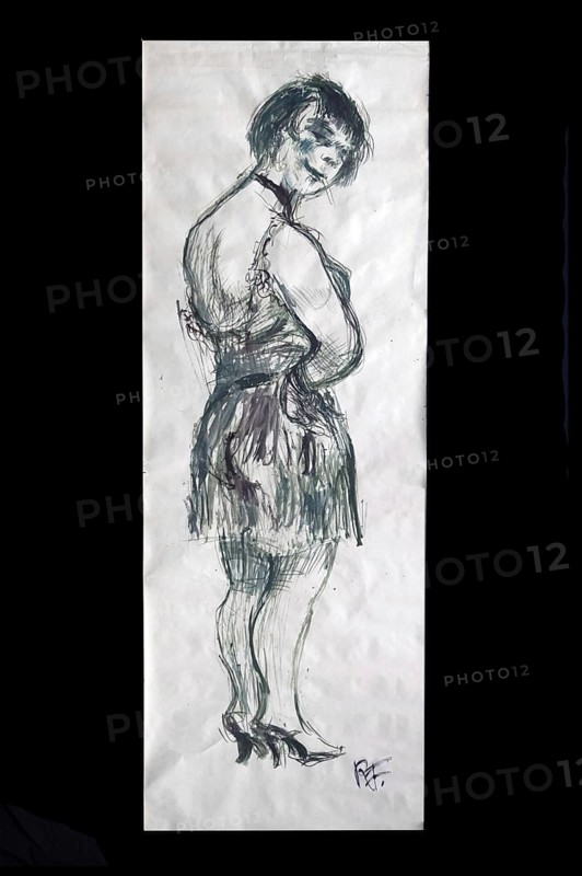 Original caricature, Berlin milieui from the 1940s, by artist Rudolf Führmann, 1909 to 1976, Lüneburg, Lower Saxony, Germany
