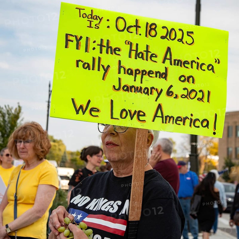 Detroit, Michigan USA - 18 October 2025 - A large crowd gathered for a 'No Kings' rally, protesting President Trump's actions against immigrants and against democratic institutions