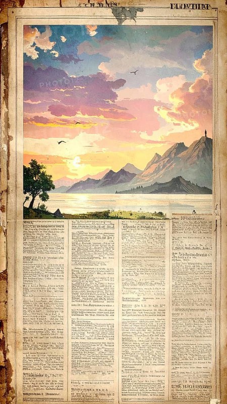 Grunge old public newspaper, texture background wallpaper illustration, vintage tattered yellow press news, AI generated