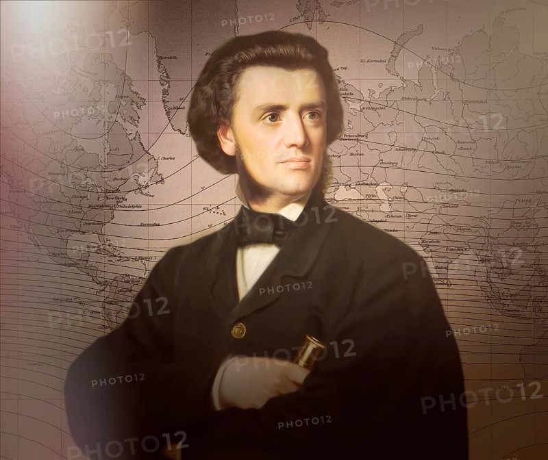 Georg Balthazar von Neumayer, Ritter von Neumayer, 1826 – 1909, German polar explorer, geographer and geophysicist, best known for cooperation of meteorology and scientific observations, his map of isoklines or aclinic lines, digitally optimized based on a painting by Cäsar Willich