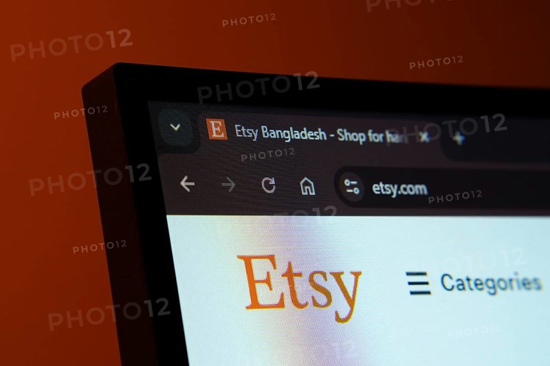 Dhaka, Bangladesh- 02 June 2025: Close-up of a computer screen displaying the Etsy web interface in dark mode