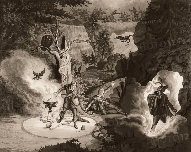 Scene from Act 2, the Romantic opera Der Freischütz by Carl Maria von Weber, 1786 - 1826, German composer, digitally edited