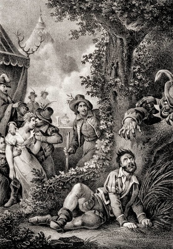 Scene from Act 3, the Romantic opera Der Freischütz by Carl Maria von Weber, 1786 - 1826, German composer, digitally edited