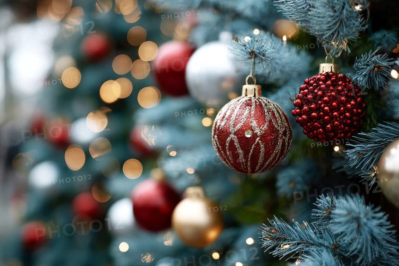 Christmas Tree With Baubles, holiday season and holiday greetings. Happy family time, AI generated