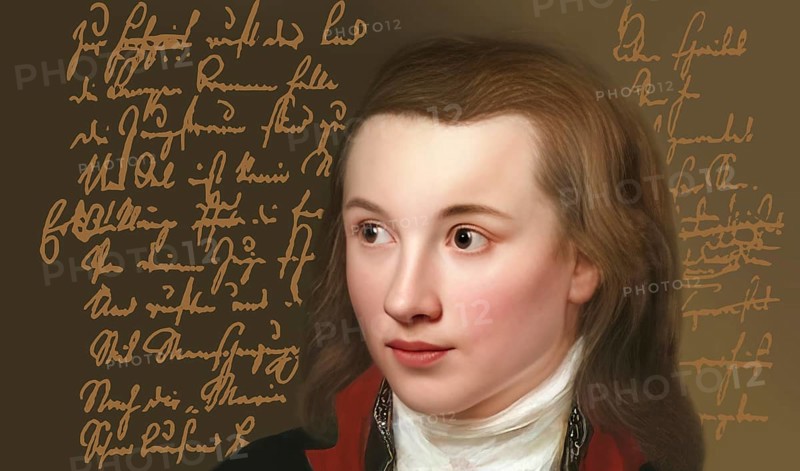 Portrait of Georg Philipp Friedrich Freiherr von Hardenberg, pseudonym and pen name Novalis, 1772 - 1801, German poet of Early German Romanticism, digitally edited, Hymns to the Night (Hymnen an die Nacht) written by Novalis