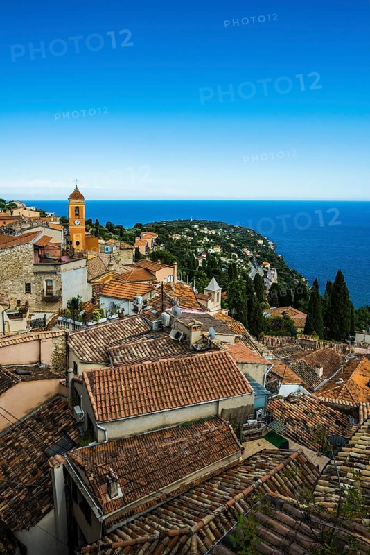 Picturesque mountain village overlooking the sea, Roquebrune, Roquebrune-Cap-Martin, near Monaco, Cote d'Azur, Alpes-Maritimes, Provence-Alpes-Cote-d'Azur, South of France, France