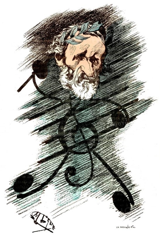 Caricature of Giuseppe Verdi, 1813 – 1901, Italian opera composer, digitally edited after Manuel Luque, 1889