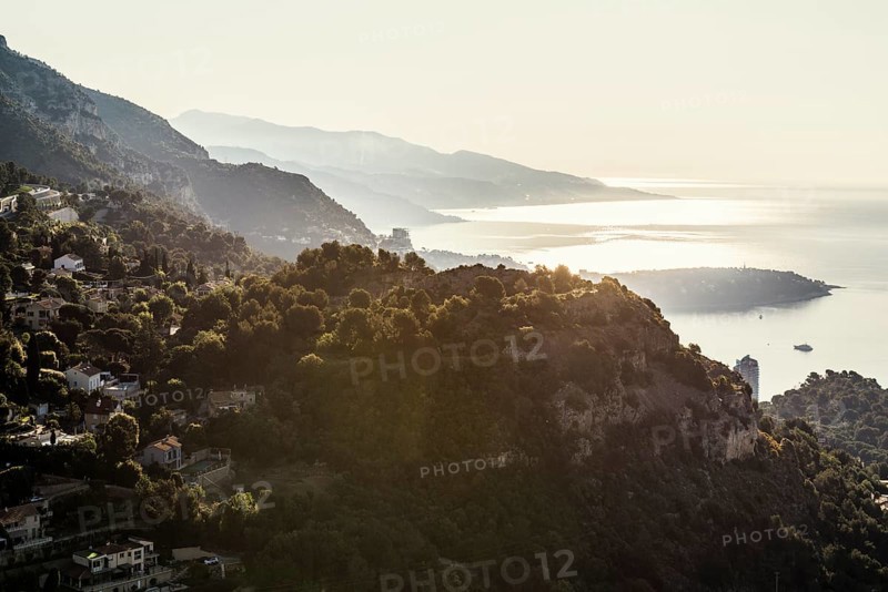 Panorama, View from the grande corniche, City and coast, Monte Carlo, Cote d'Azur, Monaco