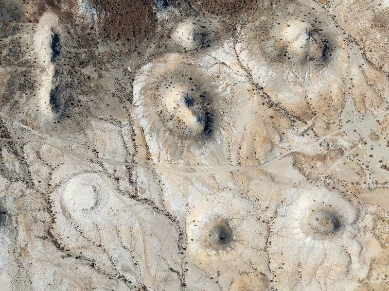 Conical rocks, so-called Prince Albert formations. Aerial view. Drone shot. Southern Namibia