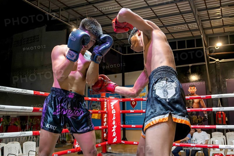 Thai boxing Muai Thai boxer in action, Pattaya, Thailand