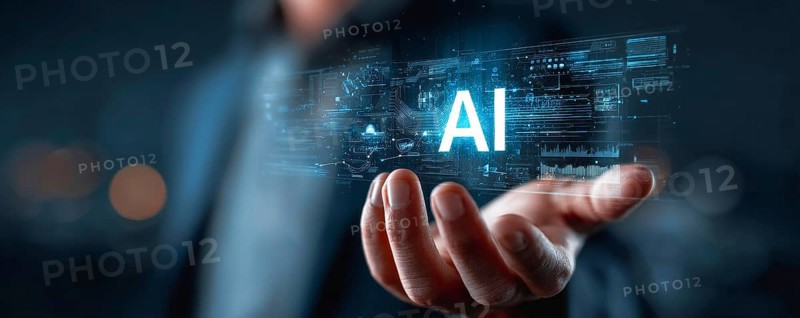 Concept of human and AI Artificial intelligence cooperation and coexisting while increasing prodConcept of human and AI Artificial intelligence cooperation and coexisting while increasing productivity in corporate environment. Power of AI and cloud data centers.uctivity in corporate environment, AI generated