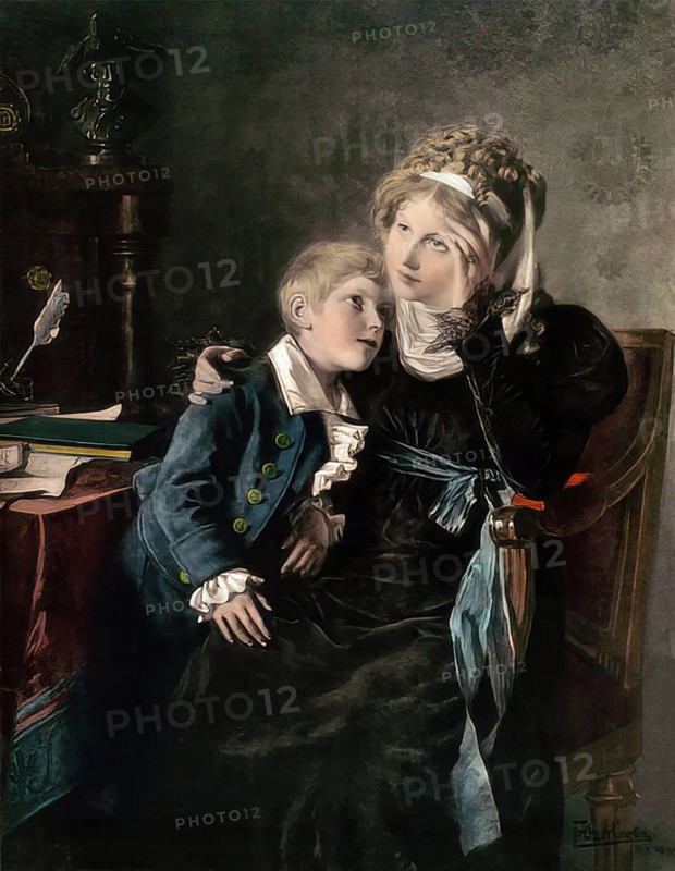 The Queen Louise of Prussia with her second child Wilhelm, future the first German Emperor, Louise of Mecklenburg-Strelitz, Luise Herzogin zu Mecklenburg - Strelitz, Luise Auguste Wilhelmine Amalie Herzogin zu Mecklenburg, Königin Luise, 1776 – 1810, digitally edited after Fritz Martin