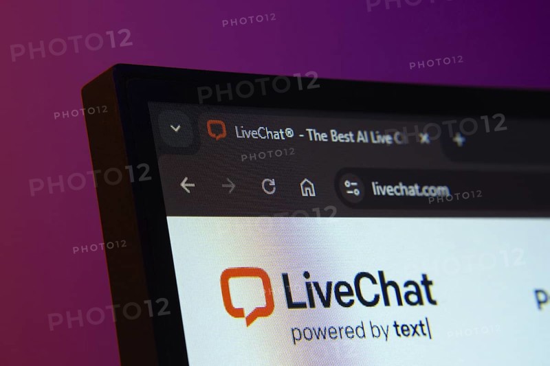 Dhaka, Bangladesh- 02 June 2025: Close-up of a computer screen displaying the LiveChat web interface in dark mode