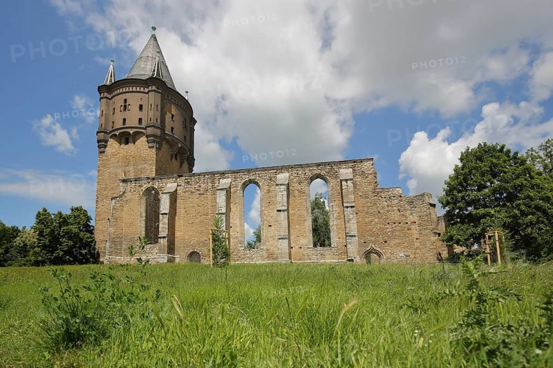 Romanesque church ruins of St Sixti, tower, Merseburg, Saxony-Anhalt, Germany